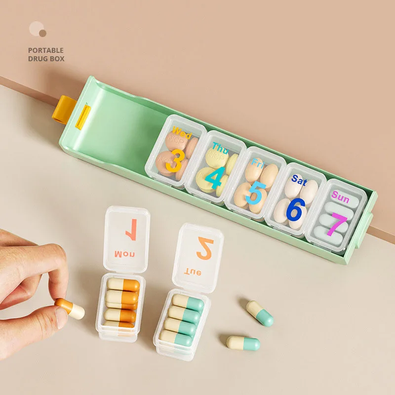 Candy Color Weekly Pill Organizer BPA Free Travel 7 Day Pill Box Case Large Compartment For Vitamins Supplements and Medication