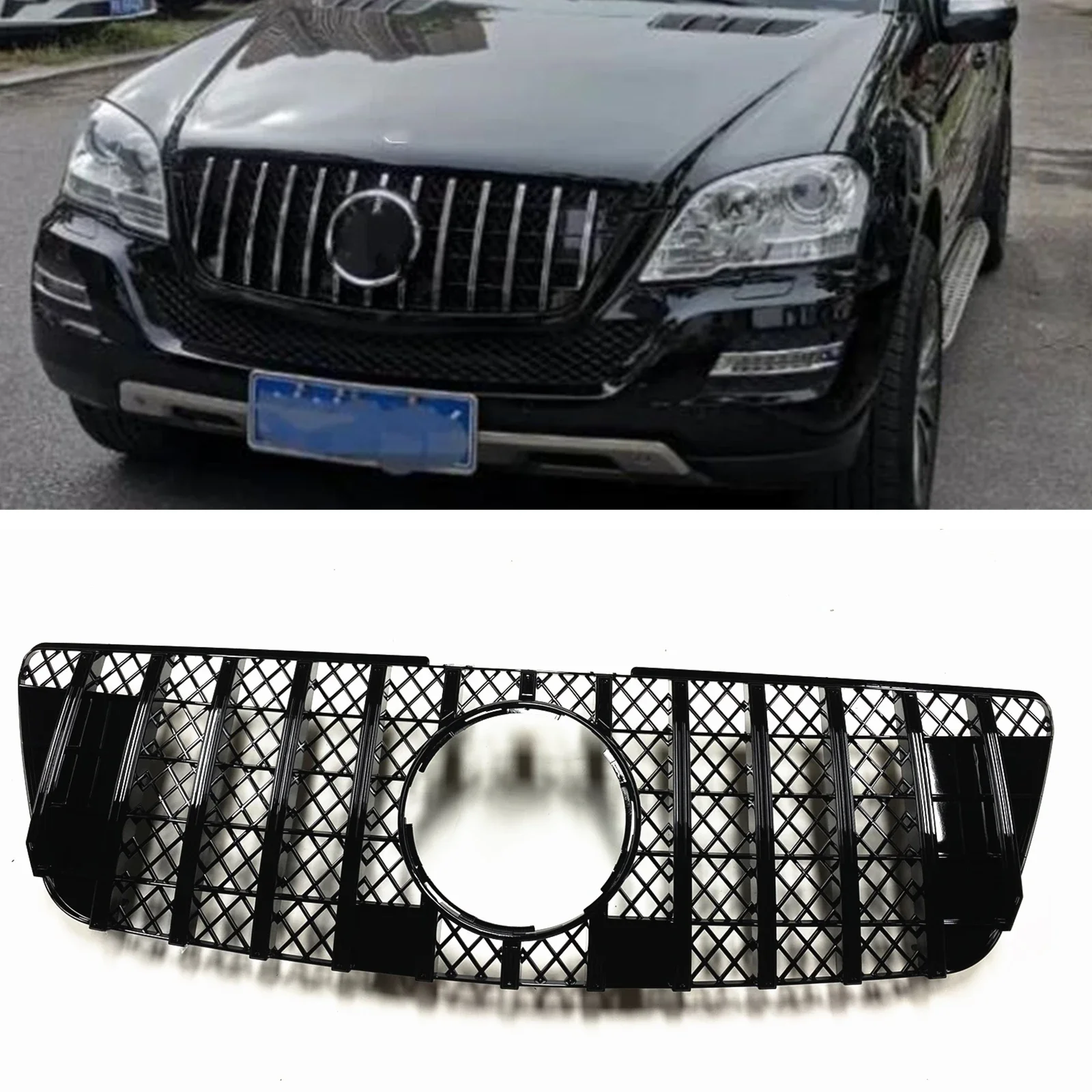 

GT Black/Silver Front Grille Grill For Mercedes Benz ML Class W164 2009-2012 ML350 ML450 ML500 ML550 Upper Bumper Hood Mesh