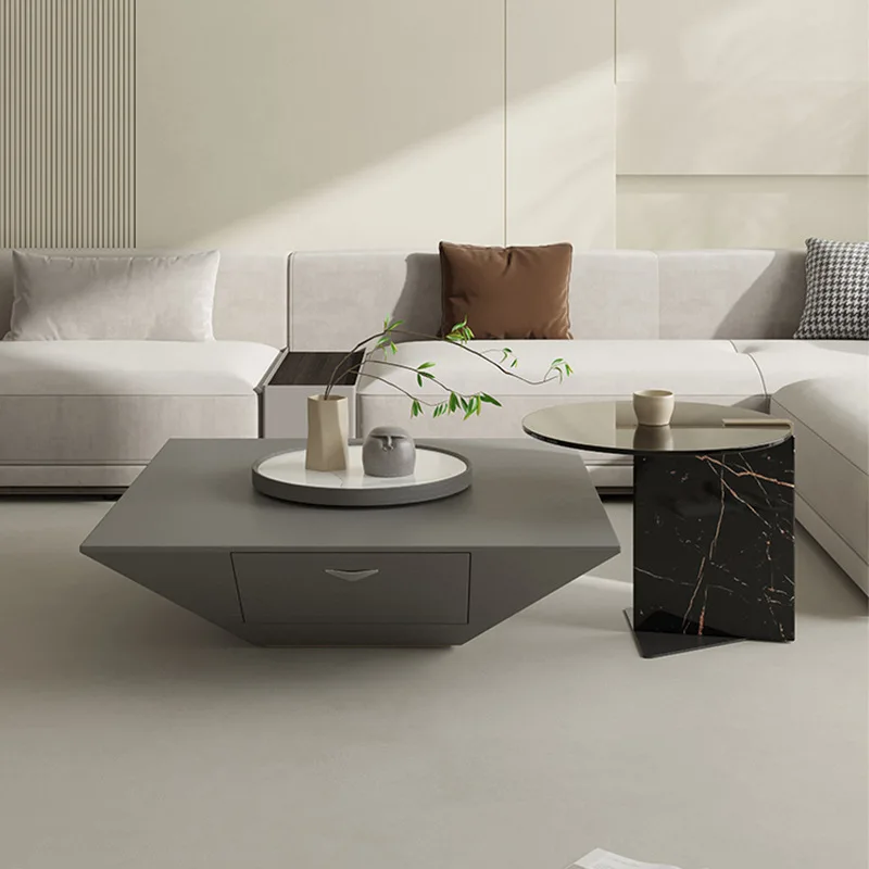 Italian light luxury inverted triangular coffee table combination living room home minimalist designer square edge rock slab lig