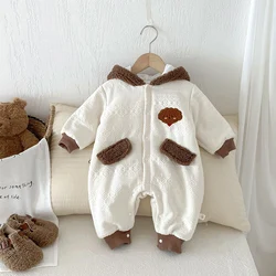 MILANCEL 0-2Y Baby Clothing Fur Lining  Rompers Fleece Lining Hoodie Jumpsuits Warm Baby Clothes