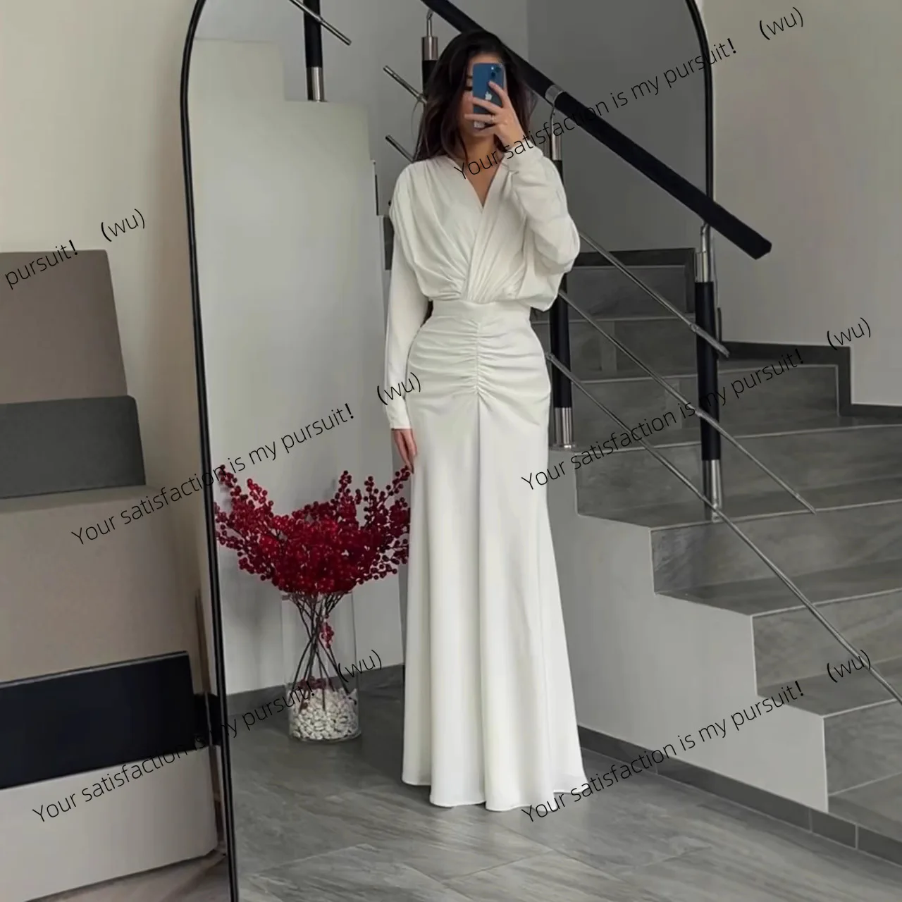 

ZOCI-вязаное белое платье с длинными рукавами и неровной талией