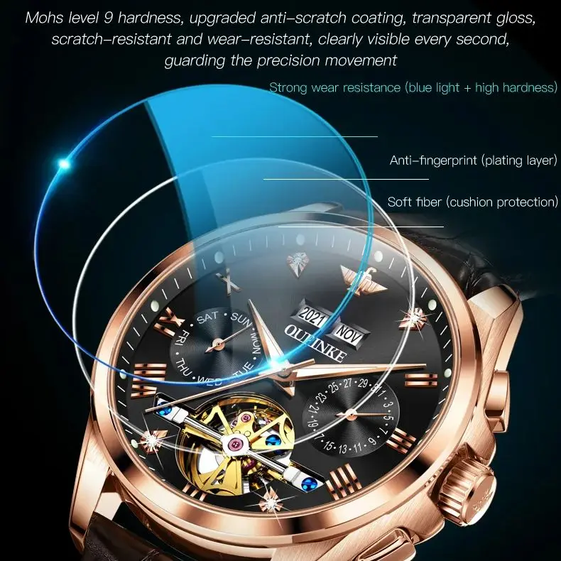 OUPINKE 3186 Tourbillon Men Watch Luxury Original Automatic Mechanical Watch Sapphire Mirror Waterproof Moonphase Men Watch