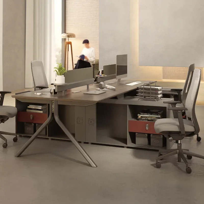 for E0 High End Desk with Side Cabinet Financial Desk Staff Table Self Contained Socket Staff Seat Office Desk and Chair