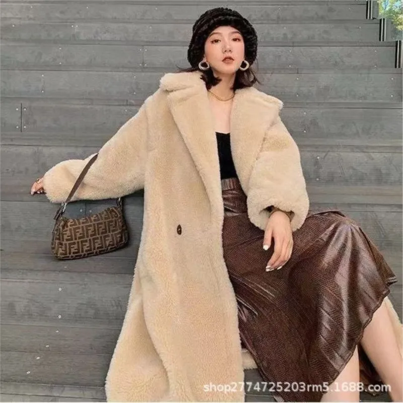 A loose mixed fur coat for women medium-length shear-cut with thickened