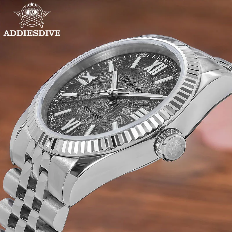 ADDIESDIVE AD2512 Luxury Grey Quartz Watch Sapphire Glass BGW9 Super Luminous Waterproof Stainless Steel VH31 Dress Men Watches