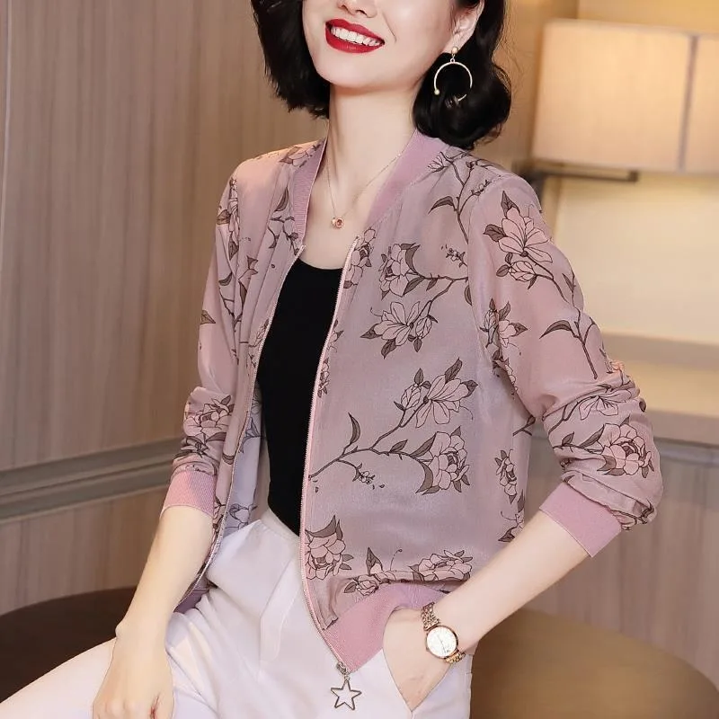 Trendy Baseball Jacket for Women UV Protective Chiffon Short Outerwear Summer Lightweight Cardigan with Cooling Fabric​