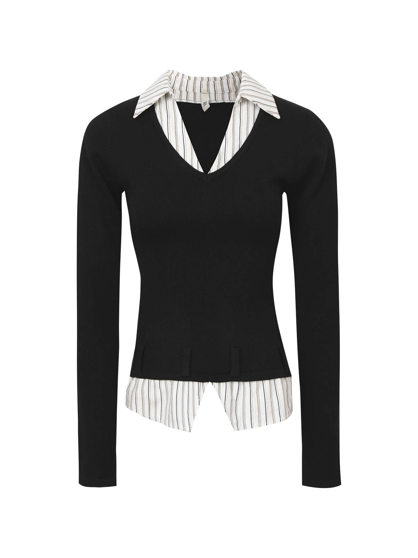 سترة نسائية سوداء ضيقة موديل 2025 الجديد لفصلي الخريف والشتاء، بلمسة راقية وتصميم كسول، محبوكة بأسلوب قطعتين وهميتين، مناسبة ...