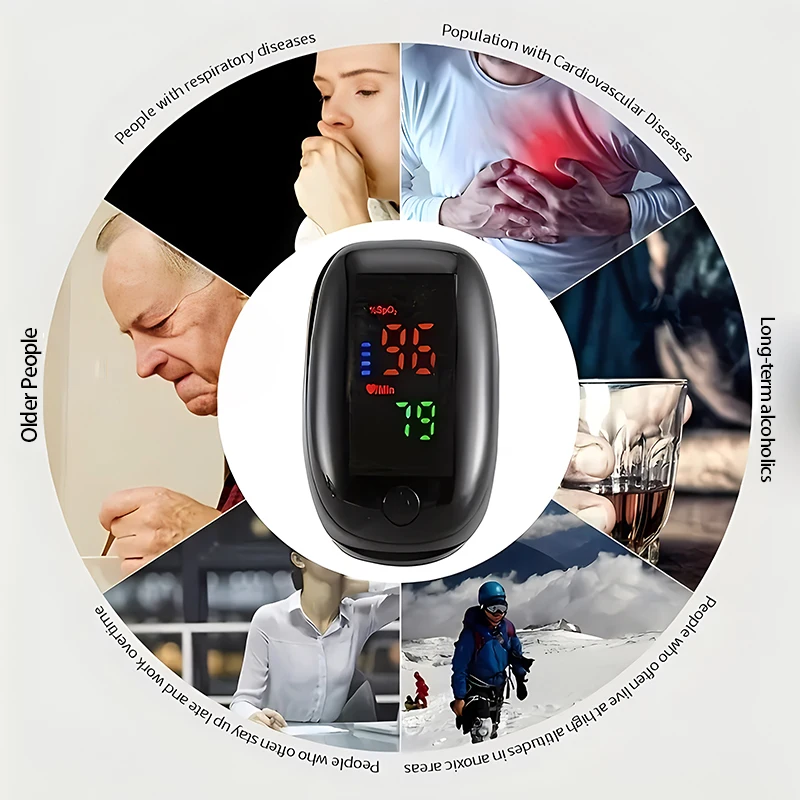 Portátil dedo oxímetro, LED Rate Meter, medida da ponta do dedo, PI Valor, pulso, preto, Gem, Monitor de Freqüência Cardíaca