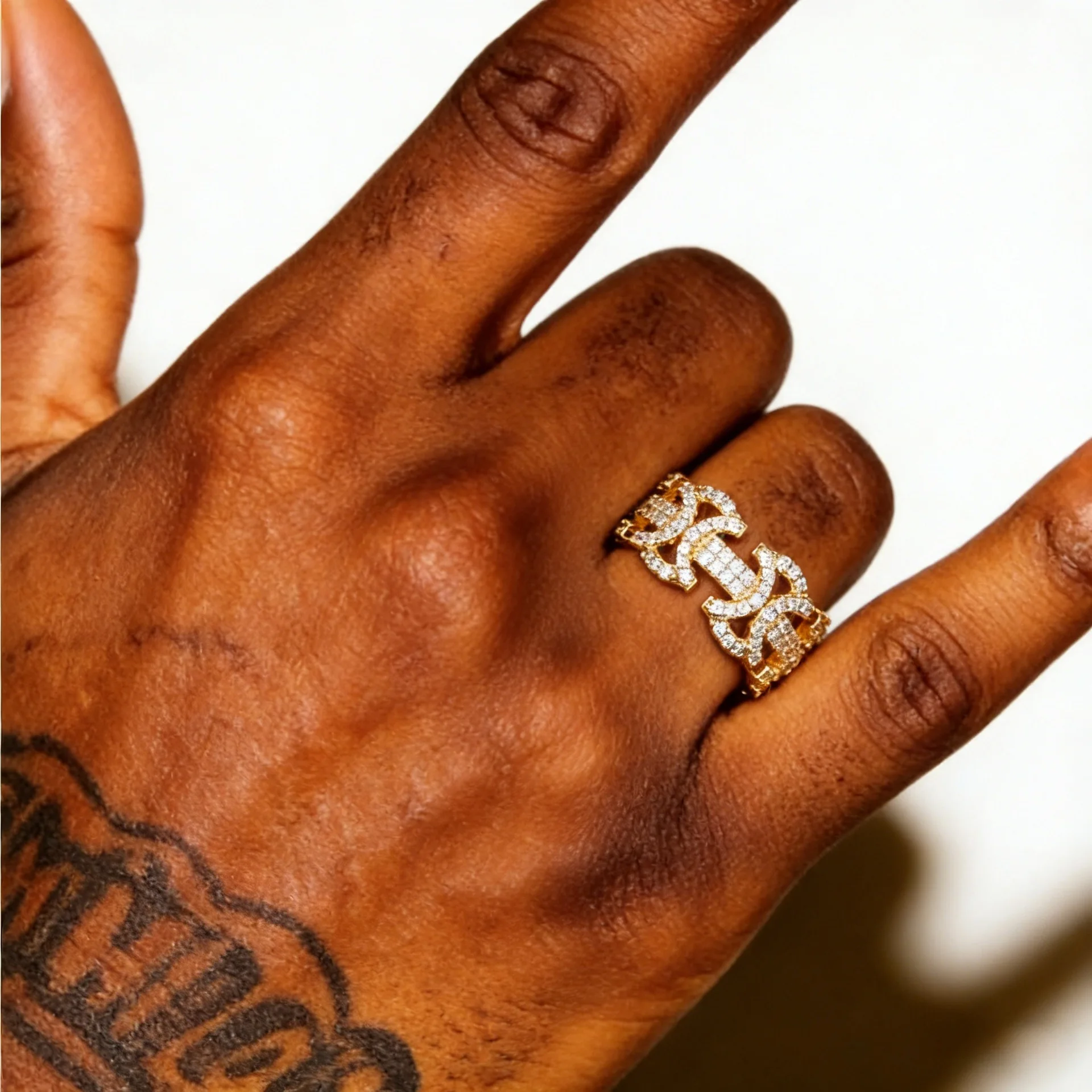 Hip Hop Hourglass Shape Ring Copper Gold Plated Geometric Hollow Band Ring Iced‑Out Rap Stage Jewelry Wholesale For Men Women