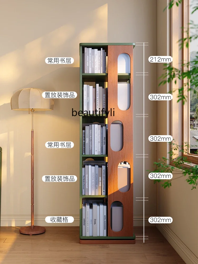 

ss K178360-Degree rotating bookshelf living room, solid wood retro bookcase floor-to-ceiling multi-layer storage shelf