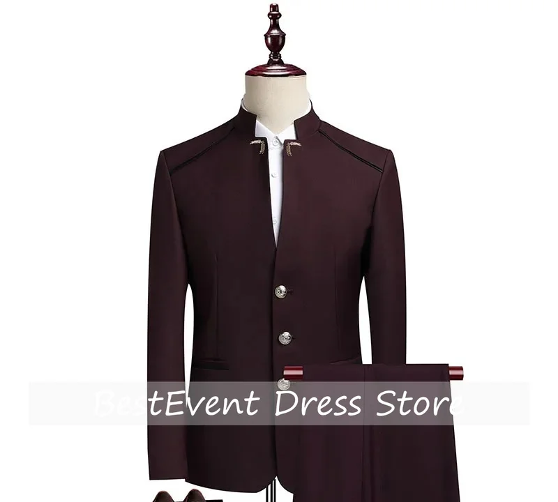 Suits Blazer Pants Men's Fashion Gentleman Business Outdoor Standing Collar Gentleman Wedding Work Casual Suit Customized