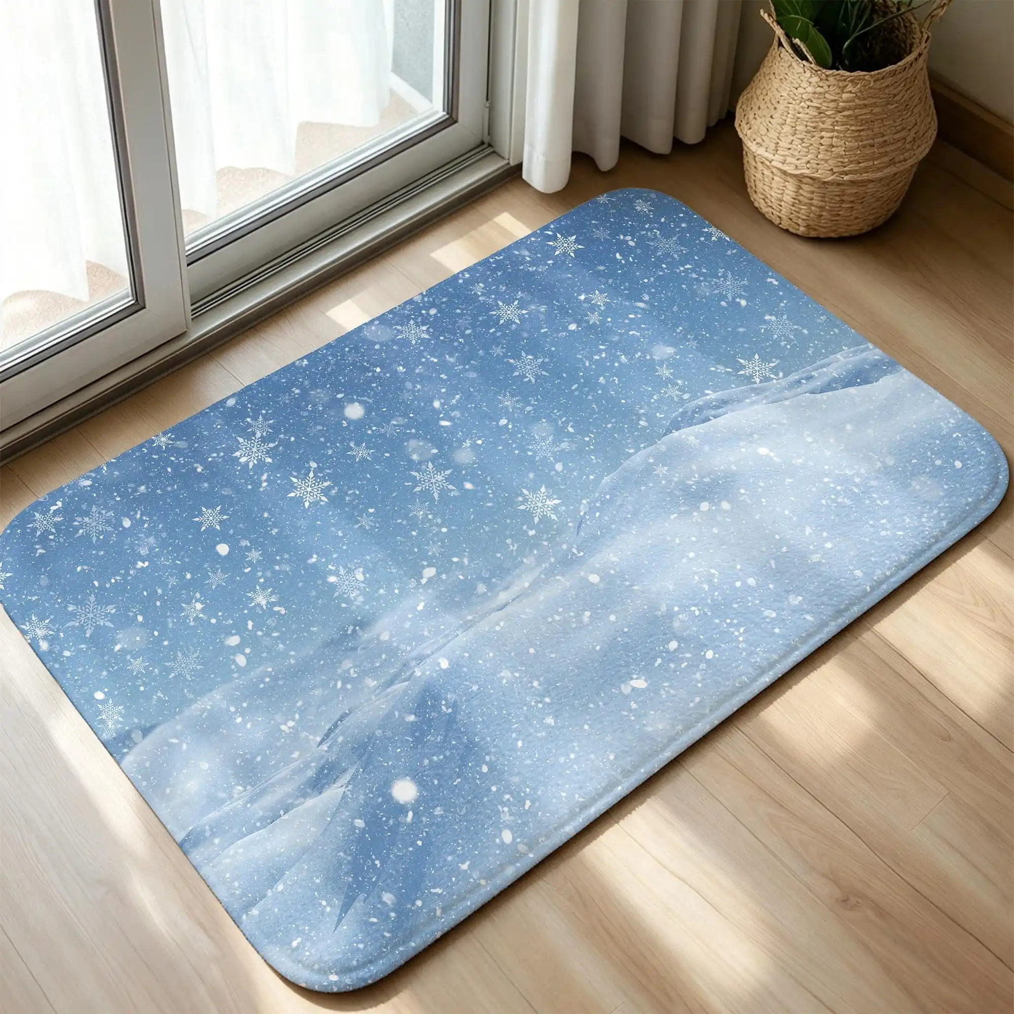 Beautiful Snow Scene Area Rug White Ice Doormat Flurry Welcome Rug Winter Floor Mat Entrance Corridor Patio Home Floor Decor