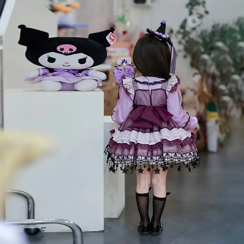 Halloween Sanrio Kuromi Princess Dress Cartoon Girls Cute Lolita Skirt Bow Carnival Outfit Cosplay Costume Birthday Party Anime