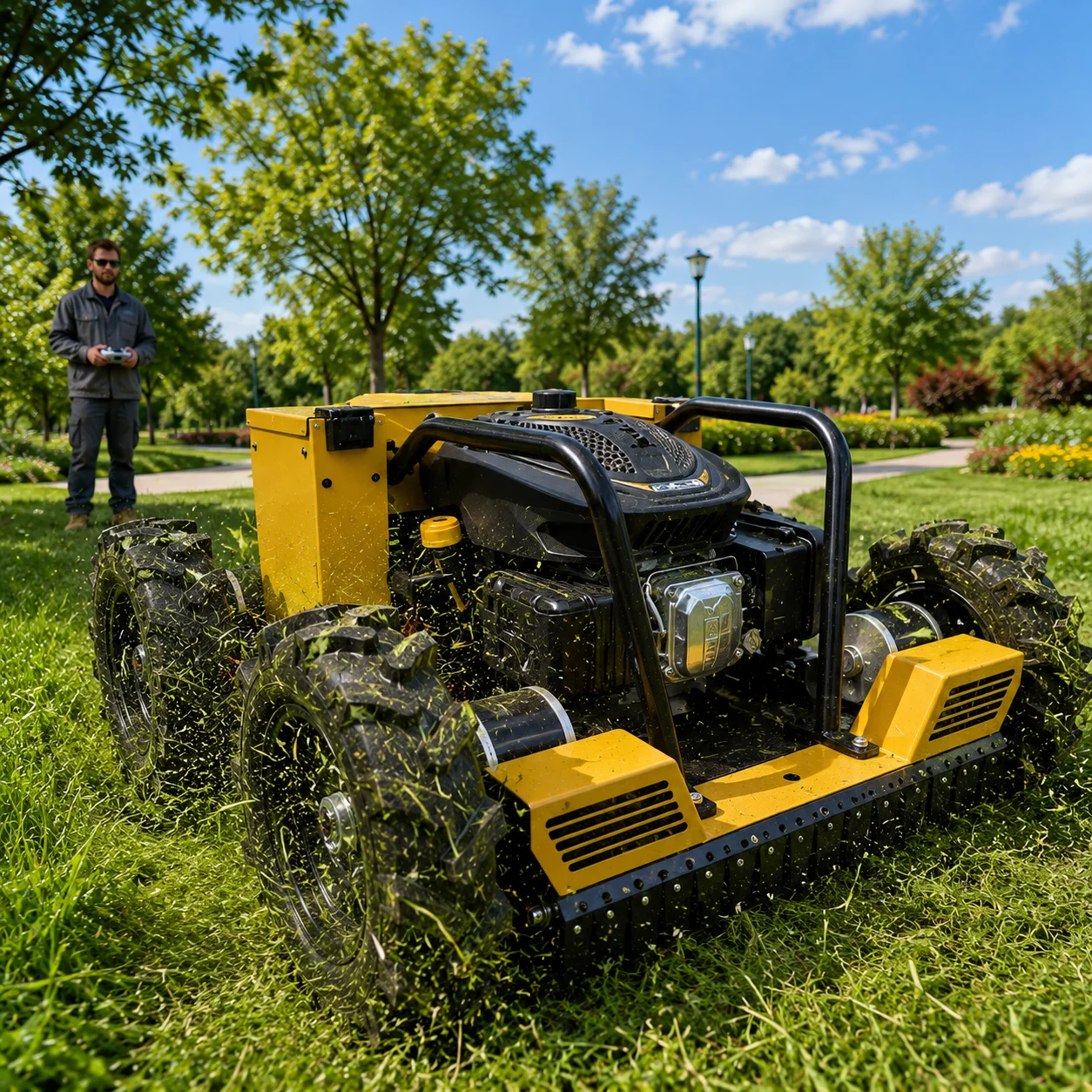 Custom Smart Remote Control 4WD Lawn Mower Heavy Duty All Terrain Grass Cutting Machine for Farms Parks Orchards and Gardens