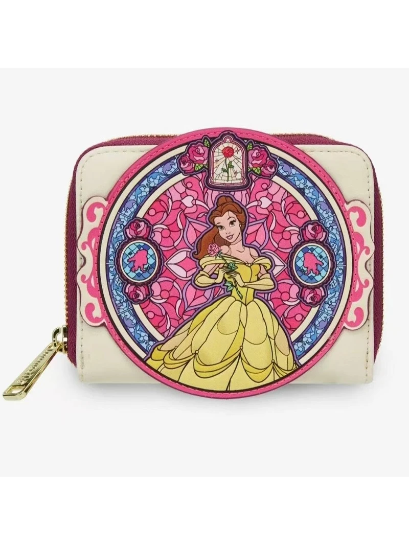 Disney Loungefly portemonnee kaarthouder portemonnee schattig Belle en het beest glas-in-lood borduurwerk rits voor tienermeisjes cadeaus - afbeelding 2