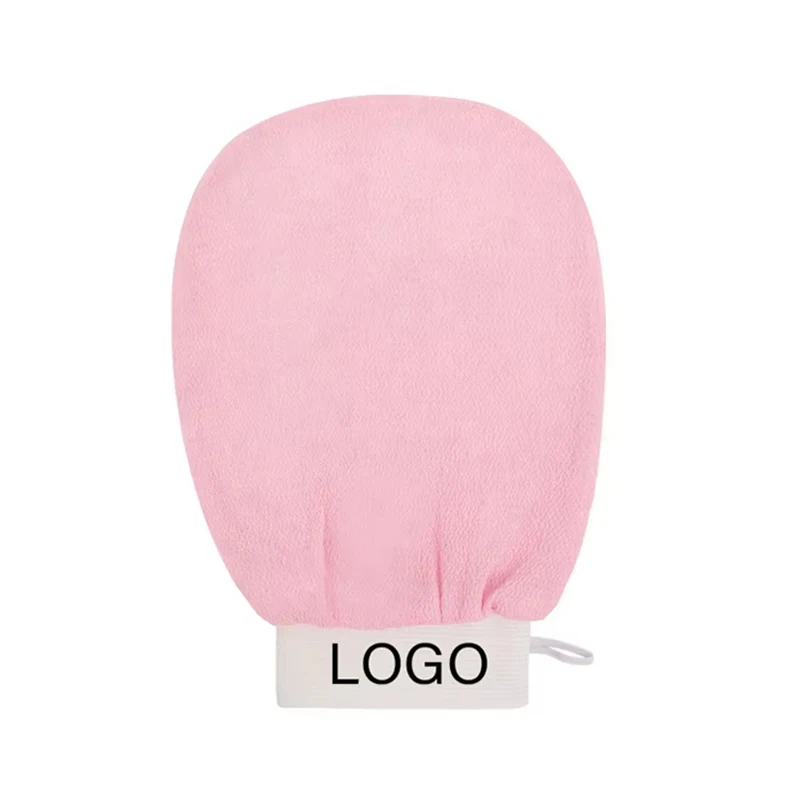 50pcs Custom Logo Oem Embroidered Logo Rayon Skin Peeling Bathing Scrubber Viscose Bath Shower Gloves Pink Exfoliating Mitt