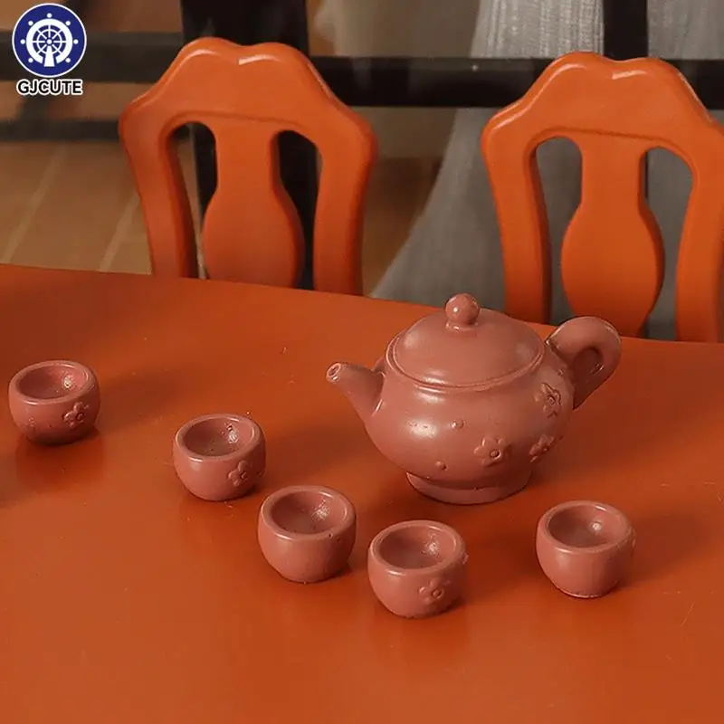 1set 1/12 Dollhouse Simulated Teapot With Cups Set Miniature Kitchen Decoration Dolls House Accessories