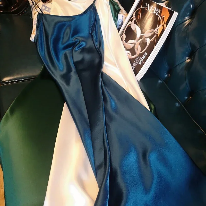 Populaire vrouwen nieuwe kunstzijde jurk lange satijnen jarretel avondjurken lange luxe dames formele kleding sexy dames