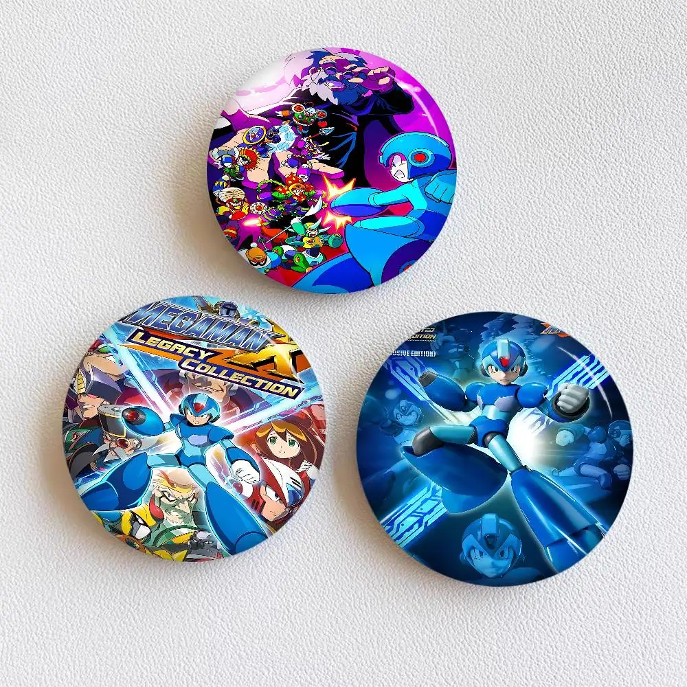 Rockman Megaman Game Round Button Pins Slogan Creative Brooches Backpack Clothes Decoration Fashion Cartoon Jewelry Gifts