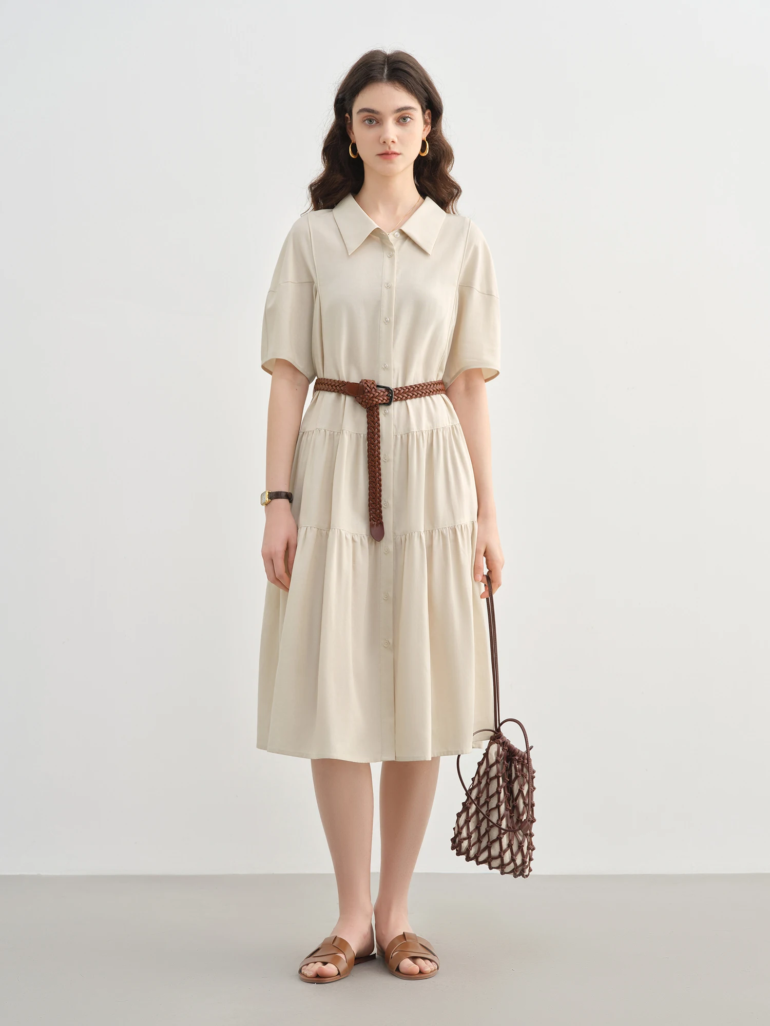 

DUSHU Plus Size Casual Commuting Lapel Shirt Dress 2025 Summer New Arrival HIgh Waist Slimming Fashion A-line Dress 25DS82616