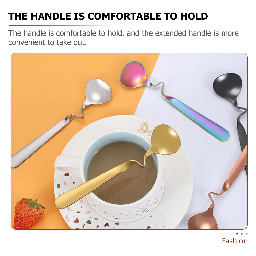 

3pcs Stainless Steel Seasoning Spoons Kitchen Honey Mixing Spoon Decorative Dessert Curved Handle Long Lasting