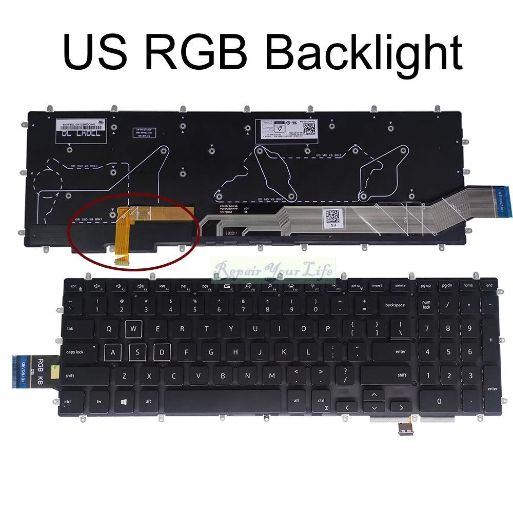 Imagem -03 - Rgb Backlight Keyboard para Dell Jogos Inglês g7 7590 7588 7790 g7 15 7588 g5 5590 g3 3590 0d8c01 D8c01 490.0h707.0d01 us