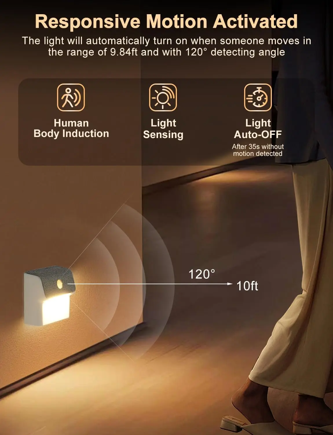 Linkage LED Stair Lights Motion Sensor Night Light USB Rechargeable Wall Lamp 3000k Dimmable With Magnet For Room Hallway
