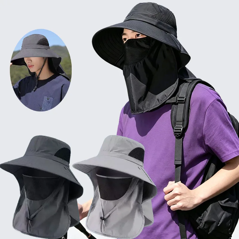 1Pc/2Pcs 1pc Unisex Plain Color Sun Protection Hiking Outdoor Neck Cover Wide Brim Fishing Sun Hat, Suitable For Daily Outing