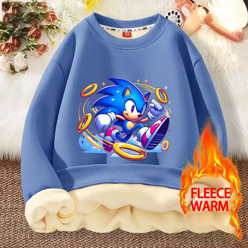 Sonics Bambino Agnello Felpa in pile Ragazzo Ragazza Cartoon Anime Pullover Felpe con cappuccio Inverno Caldo e spesso Abbigliamento per la casa Top Regali di Natale per bambini