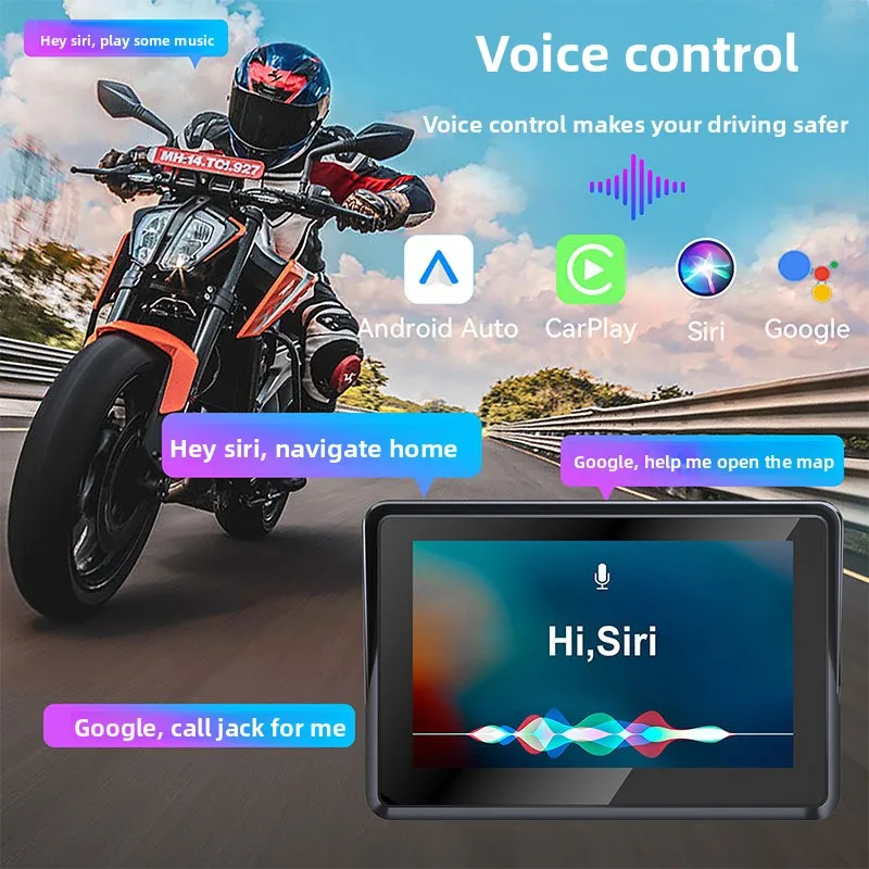 

5 Inch Moto CarPlay GPS, Waterproof Motorcycle Navigator, Android Auto Wireless Portable Screen for Bike Motor