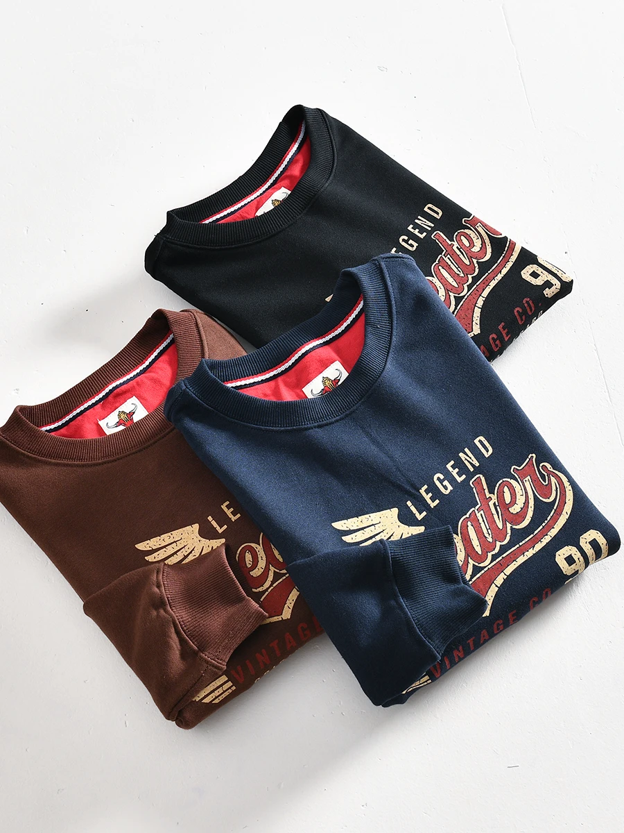 

Retro American Khaki Motorcycle Print Loose Fit round Neck Sweatshirt for Men Casual Versatile Autumn Fashion Youthful Cotton...