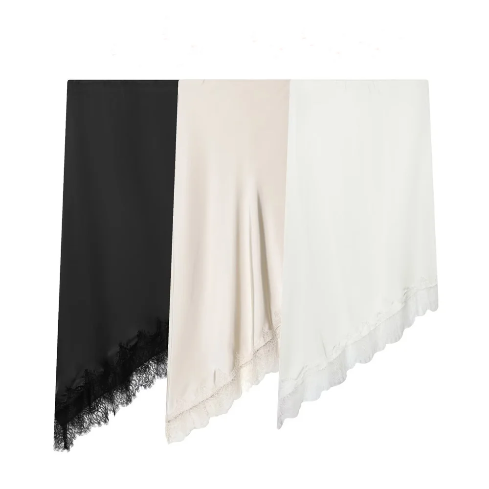 

Winter new women's clothing fashionable temperament appears thin asymmetric lace satin texture half skirt