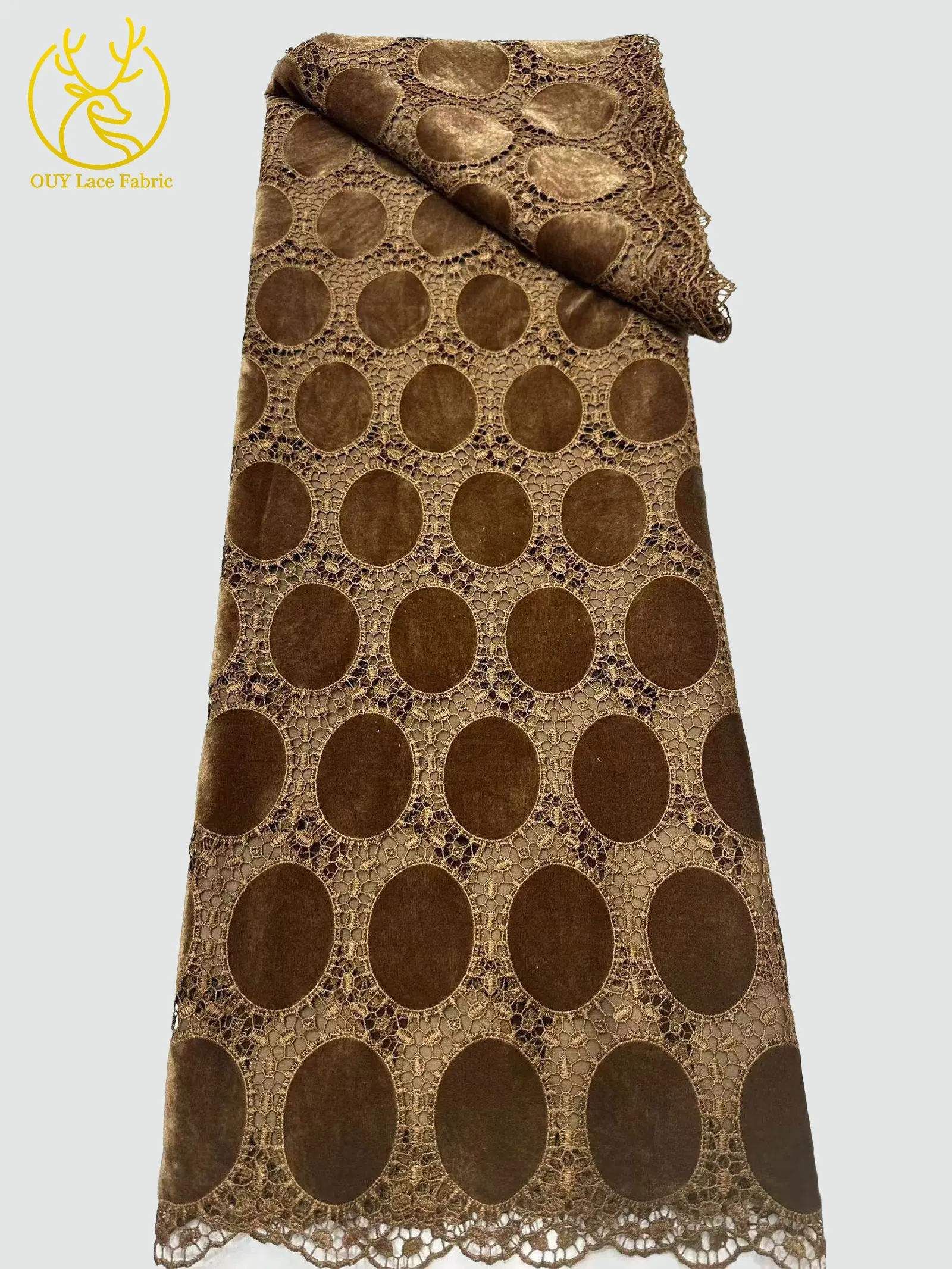 Luxuriöser Samt-Guipure-Stoff 2026 Hochwertige Afrikanische Stickerei Lasergeschnittener Stoff für Damen-Abendkleider 5 Yards – Detail 11
