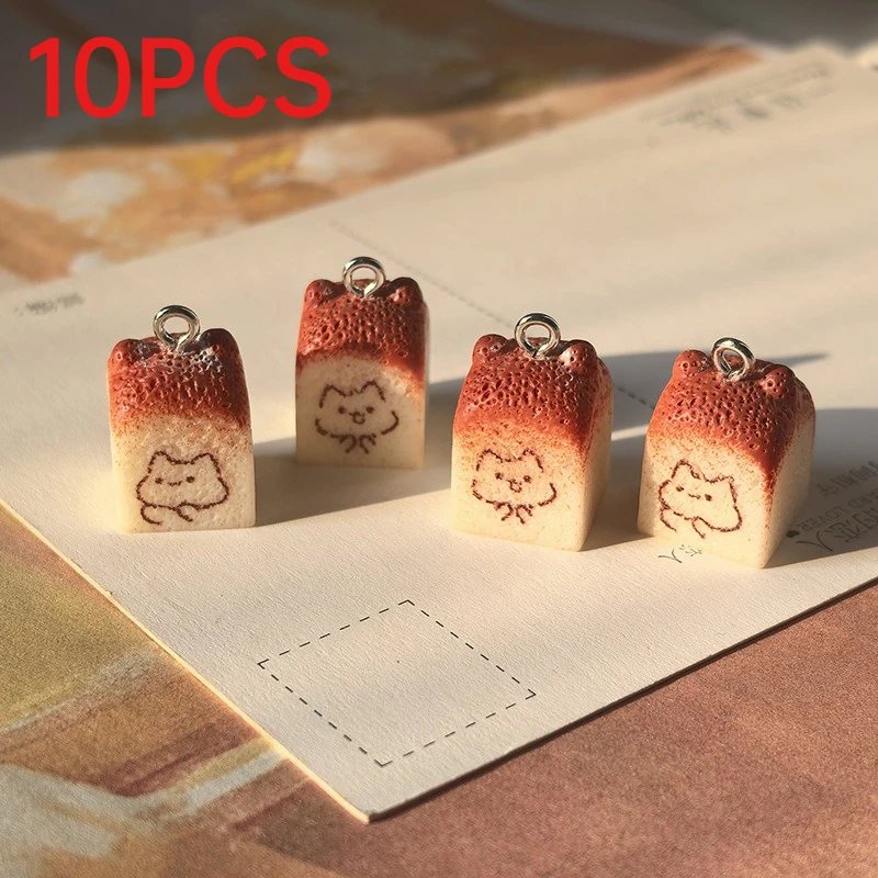 10Pcs Resin Toast Bread Charms Cute Mini Food Pendants DIY Accessories For Earrings Necklace Hair Decor Garment Ornaments