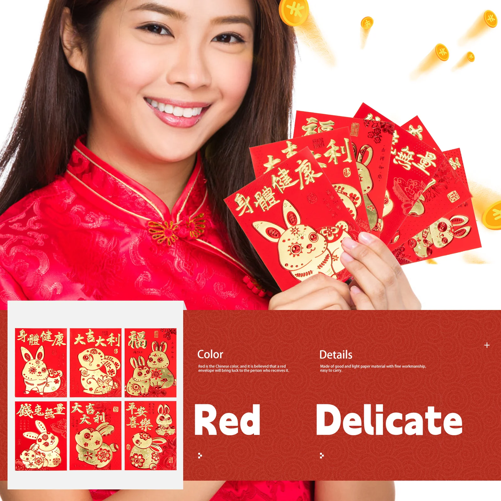 

60 Pcs Creative Cartoon Red Packet Money New Year Bag Gift Rabbit Envelopes Decorations Paper Year's Child