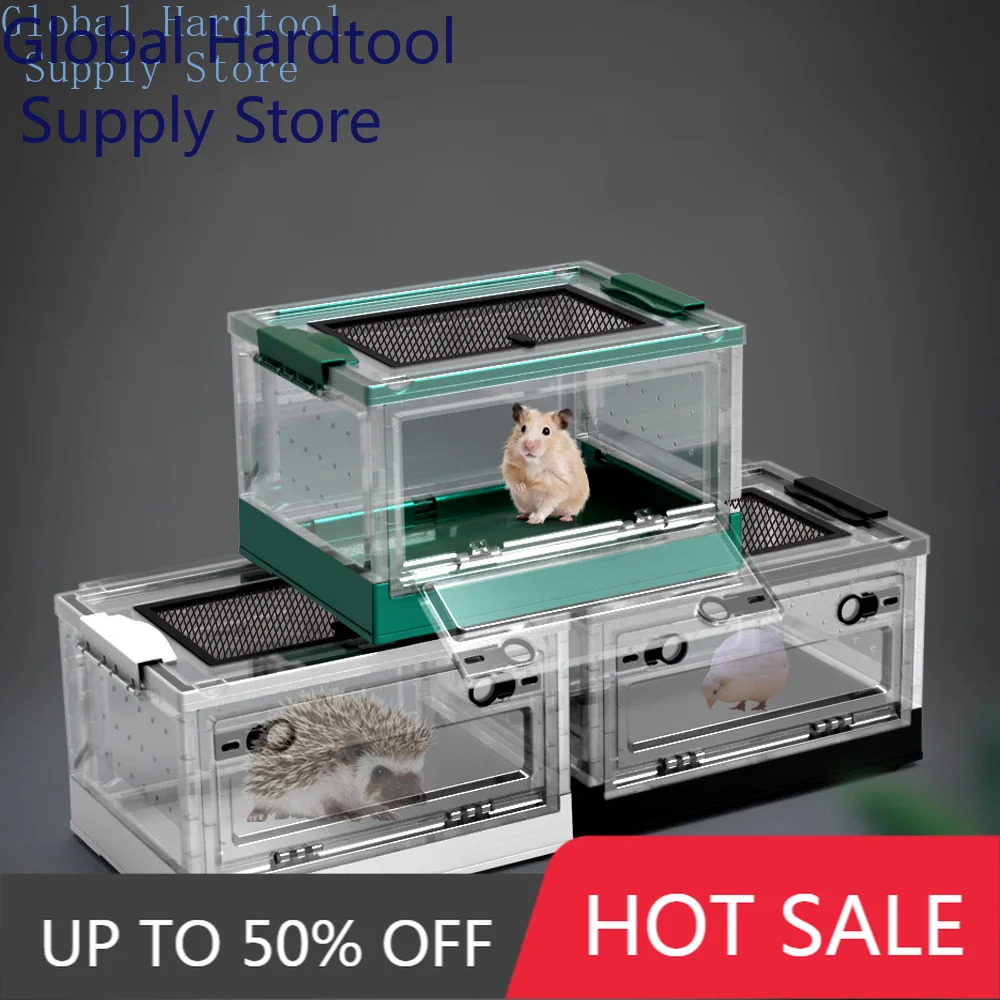 Foldable and stackable small animal terrarium, suitable for reptiles, lizards, geckos, turtles, hamsters, chinchillas
