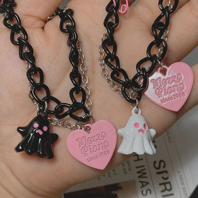 Halloween Ghost Love Pendant Chain Bracelet For Women Aesthetic Sweet Cool Trendy Jewelry Korean Fashion Gift