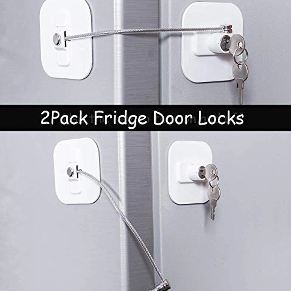 Refrigerator Lock, Mini Fridge Lock with Key for Adults, Lock for a Fridge, Cabinet Door(White 2Pack)