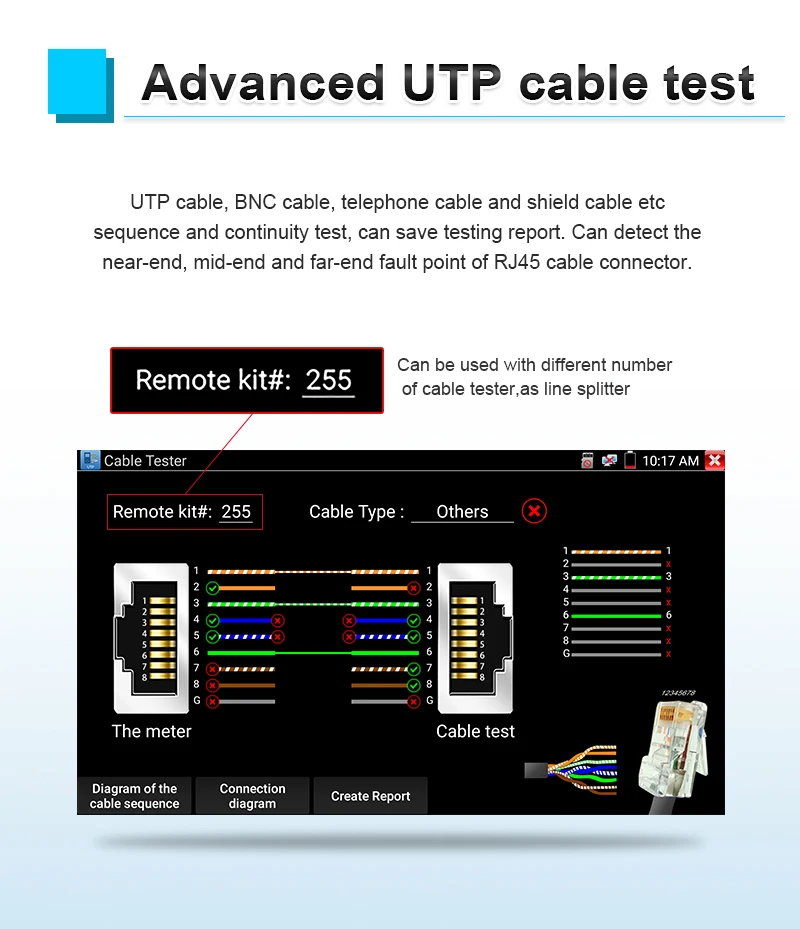 Imagem -06 - Verificador No.255 do Cabo de Utp para o Verificador do Cctv Ipc para Detectar os Conectores de Cabo de Rede Rj45 do Ponto de Falha da Extremidade Média e da Extremidade Distante