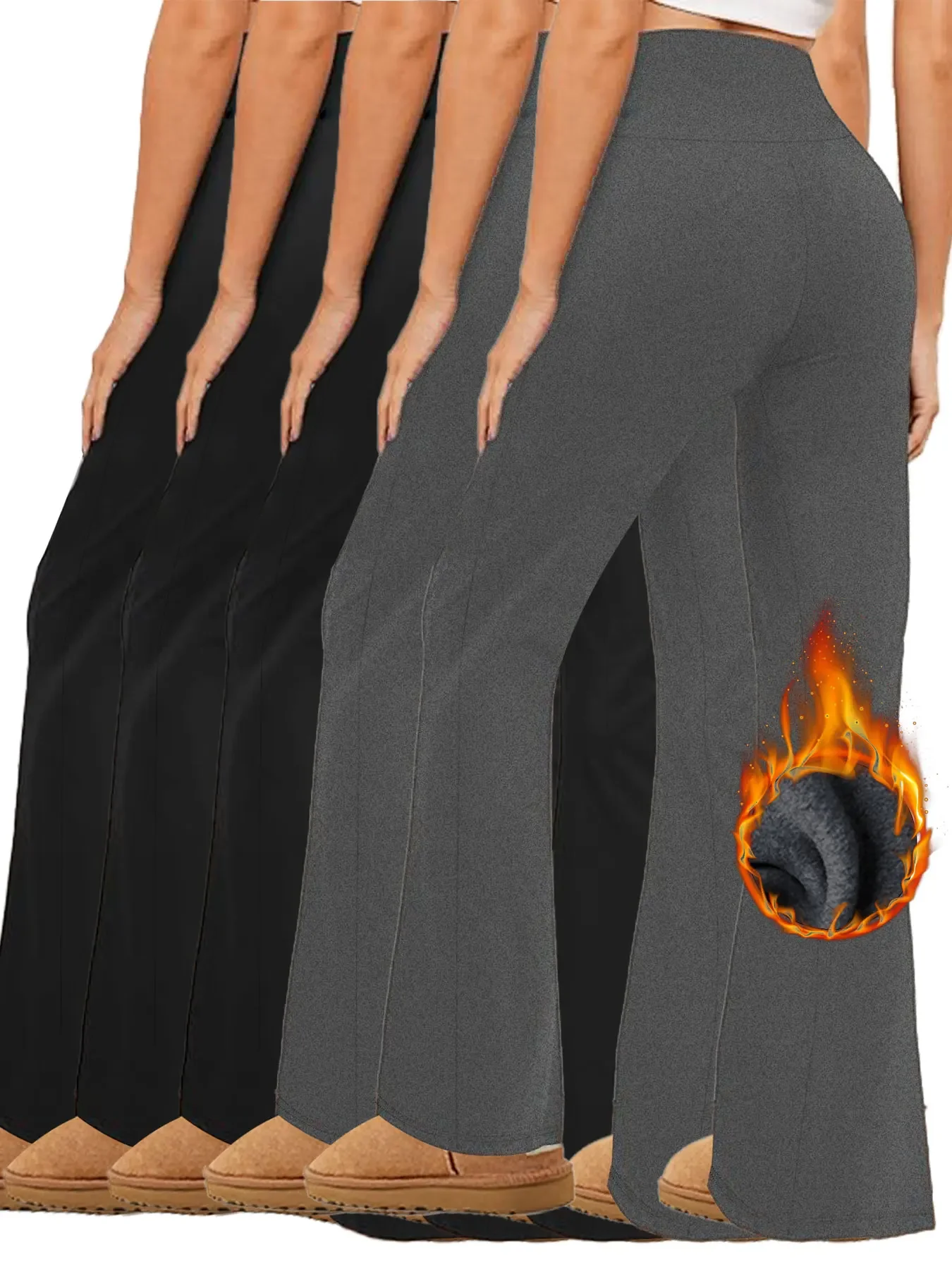 

5 Pack Women's Super Soft High Waisted Fleece Flare Leggings. Tummy Control Soft Bootleg Bootcut Pants