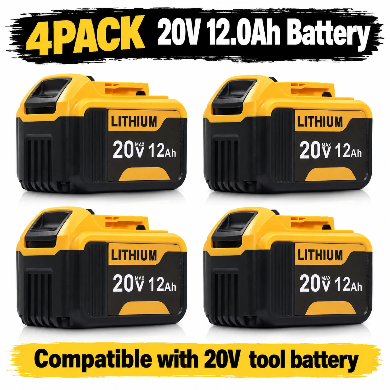 6/4/2-Pack Upgraded High-Capacity12Ah Rechargeable Lithium Battery for DeWalt 20V MAX XR, Fits DCB206 DCB205 DCB182 DCB201 Power Tools