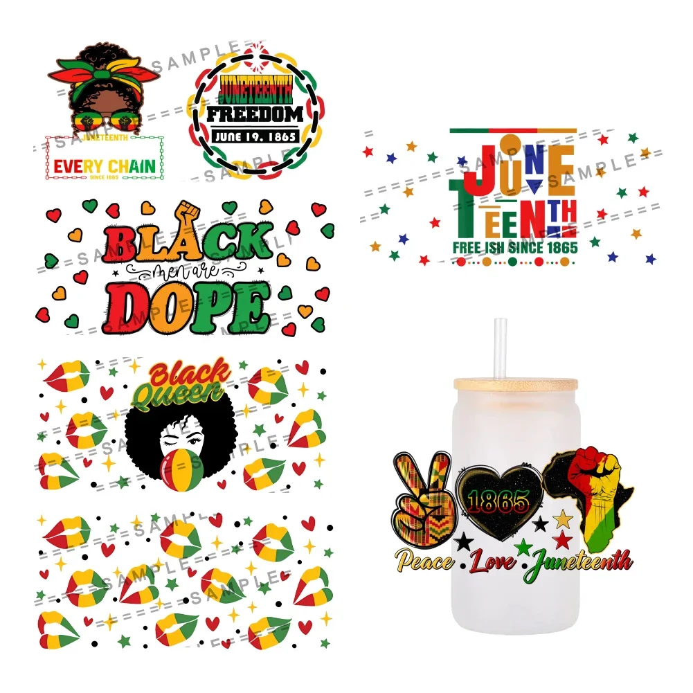 Juneteenth 3D UV DTF Wraps Transfer Sticker DIY For 16oz Libbey Glass Cup Waterproof Wrap Transfers Decals Coffee Cup