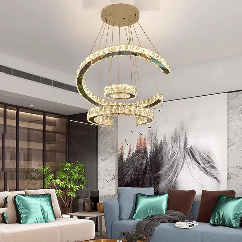 

Modern Home Decor Ring Crystal Chandeliers for Kitchen Restaurant The Living Room Pendant Lamp Interior Lighting Hanging Fixture