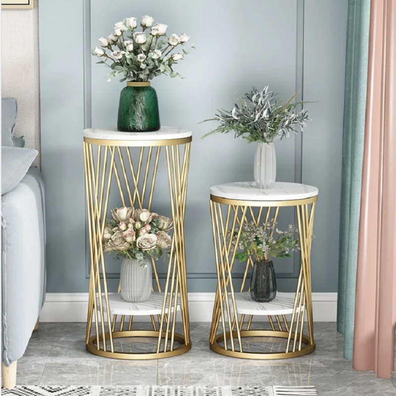 CX wrought iron indoor flower stand light luxury marble ornament living room floor rack