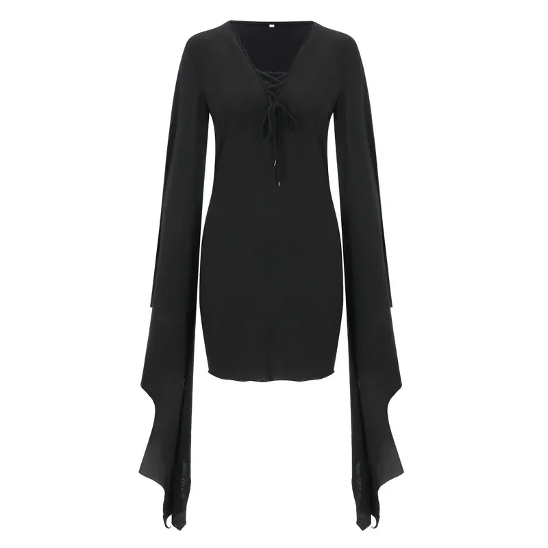 

COSda@Vintage Halloween Dress Witch Vampire Cosplay Costumes Gothic Batwing Sleeve Dresses Medieval Women's Party Slim Dress