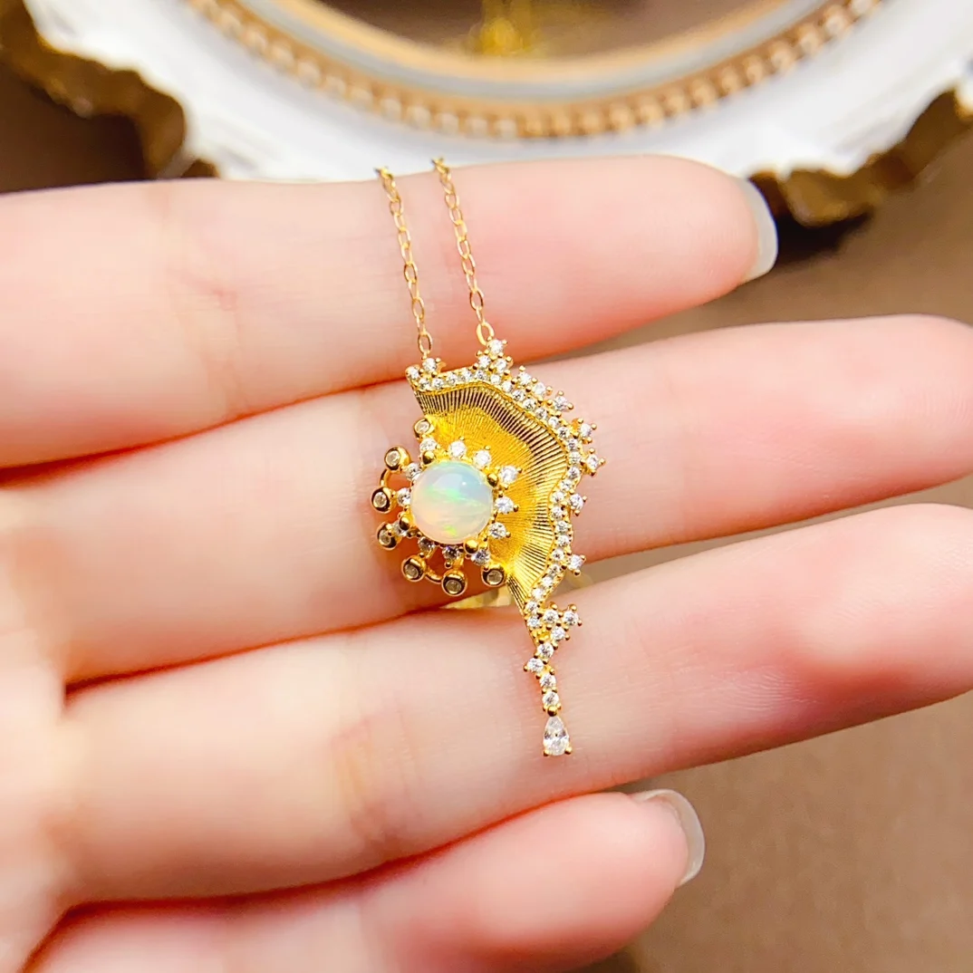 

Ожерелье с подвеской из натурального опала 5 мм, стерлинговое серебро S925, сертификат, изысканный модный дизайн, очаровательные свадебные украшения для женщин FS