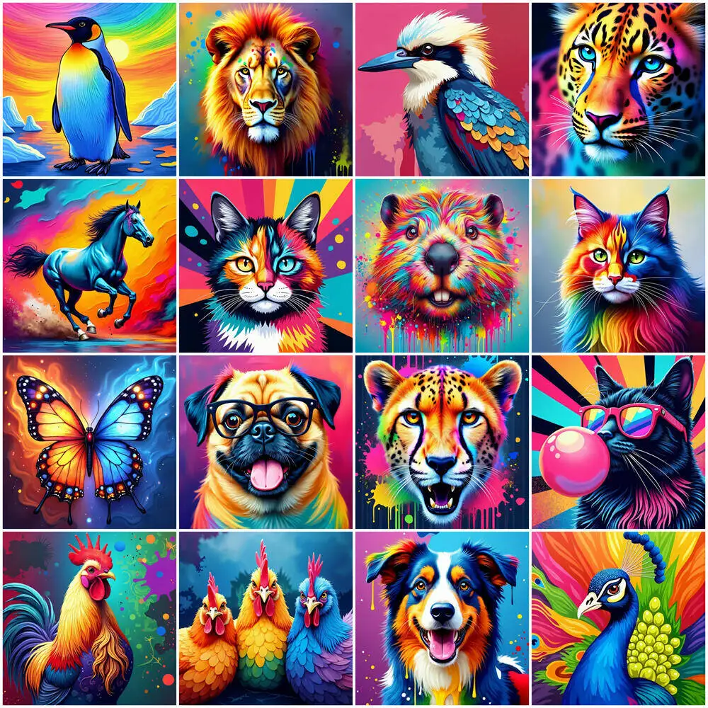 DIY Painting By Numbers Animal Cat Dog Leopard Lion Digital Oil Painting Butterfly Chicken Bird Acrylic Paint Handpainted Gift