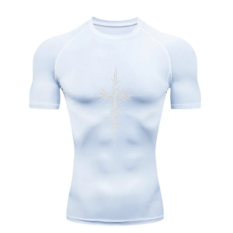 Spiked Cross Design 2026 Men Sports T-shirt Training Fitness Compression Workout T-Shirt Quick Dry Short Sleeve T-Shirt For Men