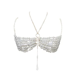 YOUR BUMP CURVE Artificial pearl hollow backless handmade beaded bra sexy woman beach island vacation yacht sea body pearl top