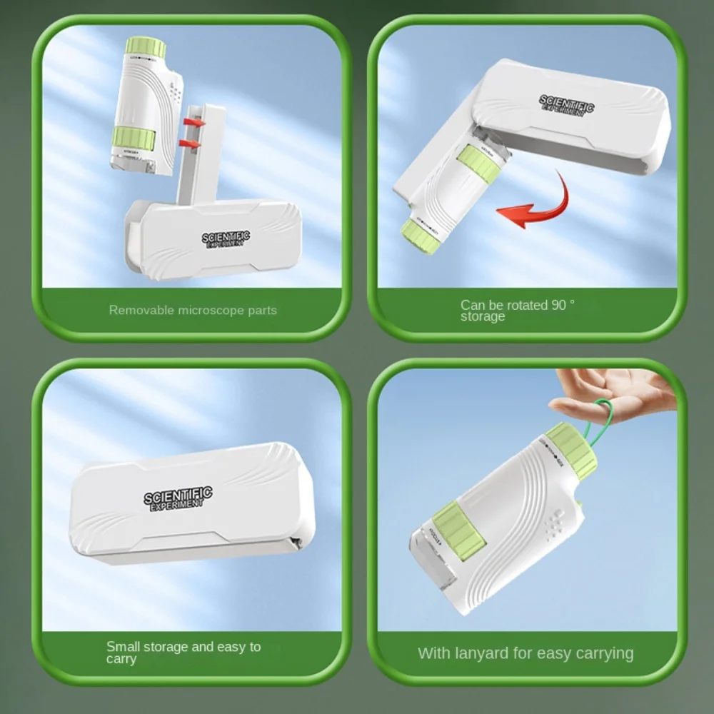 60x-120x Microscopio portatile portatile giocattolo staccabile con cinturino da polso Microscopio tascabile per bambini Migliora la base ruotata cognitiva